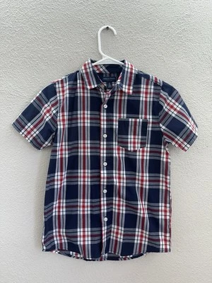 French Toast Childrens Boys Shirt Size 12 Navy Blue Plaid Button Up Short Sleeve - Image 1 of 4