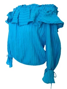 BNWT rrp £79 .. MINT VELVET .. Turquoise Blue Textured Bardot Top Sz M - Picture 1 of 8