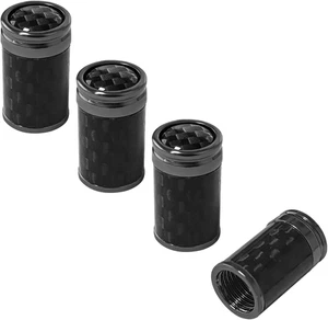 4 PCS Car Tire Valve Stem Caps, Leakproof Auto Rim Wheel Carbon Fiber, Black - Picture 1 of 12