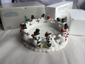 PARTYLITE P7436 Frolicking Frostys 3-WICK CANDLE HOLDER in Box DANCING SNOWMEN - Picture 1 of 8