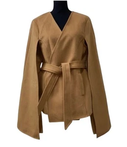 Beautiful Stylish Tan Belted Cape Coat L By Simplee. Like New - Picture 1 of 11