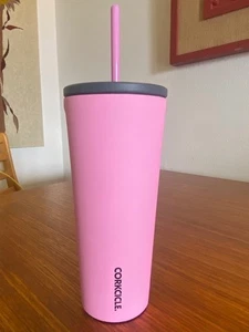 Corkcicke Cold Cup 24 Oz Sun Soaked Pink with Metal Straw, Lid & Stickers ~ New! - Picture 1 of 7