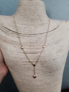 14k Yellow & ROSE GOLD Dainty heart Y Drop necklace 18inches Rope Chain. - Picture 1 of 9
