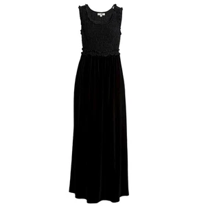 NWT Max Studio Velvet Maxi Dress Black Smocked Sleeveless Size Medium - Picture 1 of 9