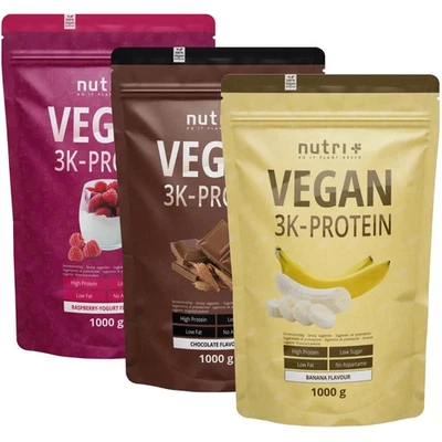 (29,99 EUR/kg) Nutri+ Vegan 3K Protein 1000g Proteinpulver Muskelaufbau VEGAN - Bild 1 von 3