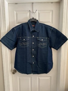 NEW Vintage Johnny Blaze Button Up Short Sleeve Dark Denim Shirt Jacket Men’s XL - Picture 1 of 9