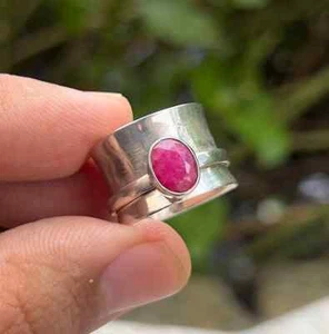 Ruby Gemstone Ring 925 Sterling Silver, Spinner Band Ring Christmas Day Gift - Picture 1 of 7