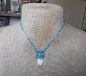 Quartz Crystal Point Beaded Necklace Turquoise Aqua Blue Silver Wiccan Healing - Picture 1 of 6