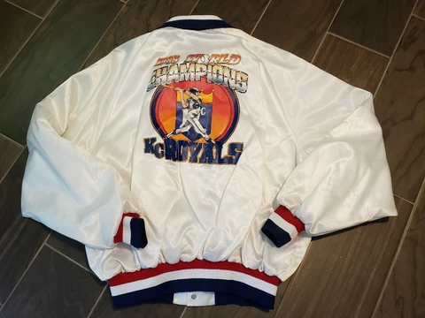 1985 SATIN JACKET KANSAS CITY ROYALS WORLD SERIES Coke King Louie XXL Pro Fit Cover