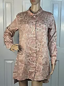 Womens Tunic Button Blouse Sz 2 Pink Paisley Pale Pinks Long Sleeve Pastels - Picture 1 of 14