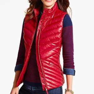 Talbots Candy Apple Red "The Puffer" Quilted Down Vest~ Medium Petite $139 - Picture 1 of 12