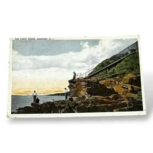 Postal The Forty Steps Newport Rhode Island Cliff Walk Tarjeta Frontera Blanca A555 - Imagen 1 de 2