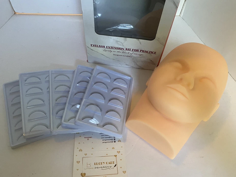 LANKIZ Eyelash Extension Kit Mannequin Head Practice Exercise Set Training Lash