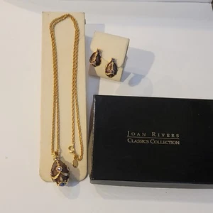 Vtg Joan Rivers Faberge Purple Egg Rhinestone Enamel Necklace & Earrings Set NIB - Picture 1 of 11