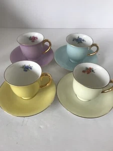 Juego de 4 tazas y platillos vintage Puls Alemania Demitasse porcelana colores surtidos - Imagen 1 de 12