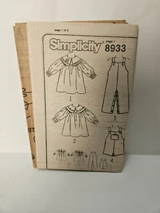 Simplicity 8933 Childs Size 2 Dress, Overalls Uncut NO OUTER ENVELOPE - Picture 1 of 2
