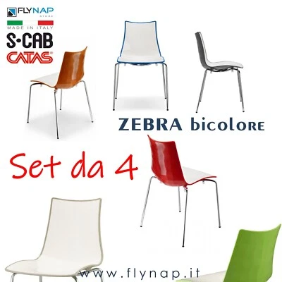 SCAB DESIGN SET 4 SEDIE SEDIA CASA BAR LIVING ZEBRA BICOLORE 4 GAMBE CROMATE - Immagine 1 di 4