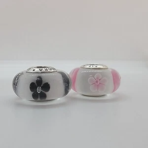Set Of 2 New Pandora Authentic Pink Cherry and Black Cherry Murano Charms - Picture 1 of 6