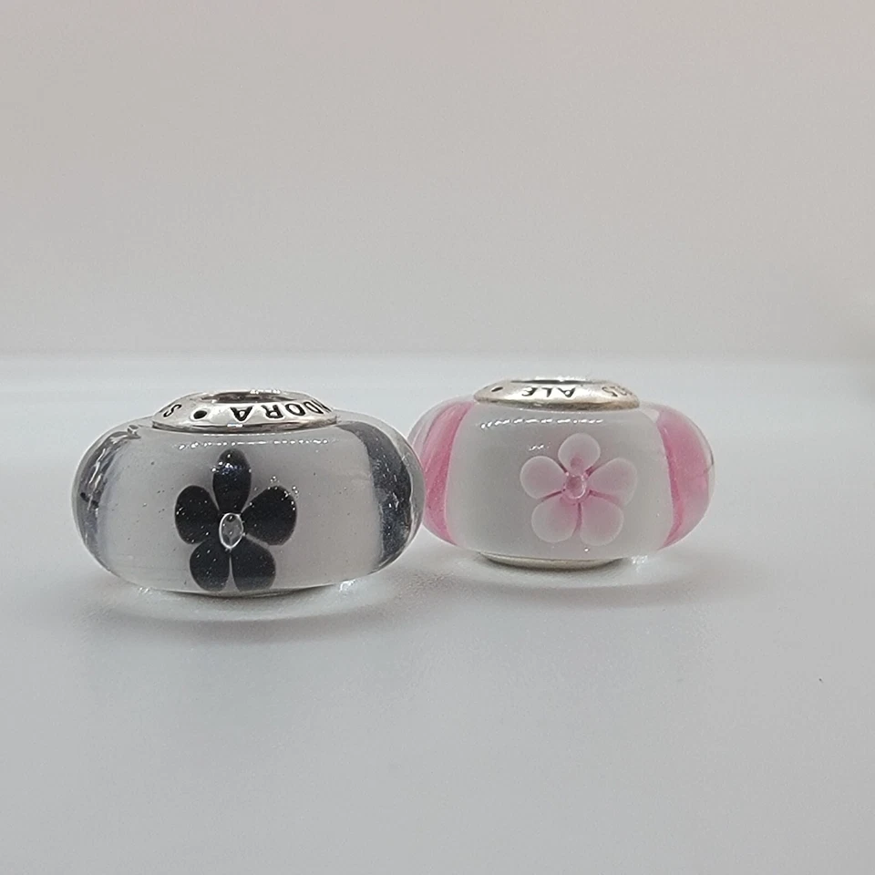 Set Of 2 New Pandora Authentic Pink Cherry and Black Cherry Murano Charms - Image 1 of 4