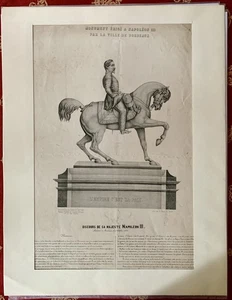 L’EMPEREUR NAPOLÉON III STATUE ÉQUESTRE DE BORDEAUX GRANDE LITHOGRAPHIE 1858 - Picture 1 of 5