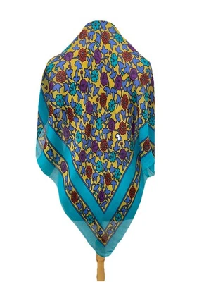 Y1#Givenchy Paris Bufanda de Seda de Gasa Estampado Floral Turquesa Amarillo De Colección Foto 1 de 4