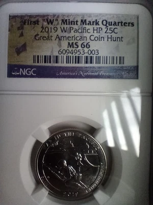 2019 W Pacific HP 25C First W Mint Mark Quarters Great American Coin Hunt MS 66 - Image 1 of 2