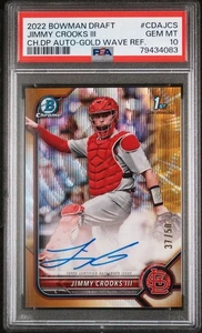 2022 Bowman Draft Chrome Jimmy Crooks RC Gold Refractor PSA 10 Gem Mint *pop 7 - Picture 1 of 4