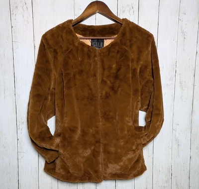 Faux Fur Jacket Brown Tan Teddy Coat Womens Size 1X Cozy Plush Soft GILI Jacket - Image 1 of 4