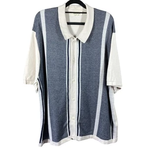 Madewell Button Up Sweater Polo Mens XL Gray Stripe Stretch Casual Lightweight - Picture 1 of 7