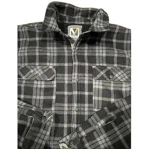 Voyager Flannel Shirt Mens Medium Black Gray Plaid Sherpa Lined Snap Up Shacket - Picture 1 of 6