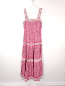 Aspiga Dress Medium Pink Floral Summer Natalie Tiered Crinkle Maxi Sleeveless - Picture 1 of 11