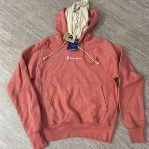 Vintage Champion Reverse Weave Hoodie Salmon Pink Hooded Pullover Sweatshirt - Picture 1 of 11