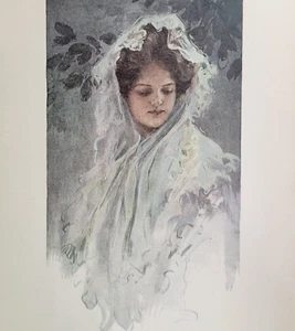 SHE WALKS IN BEAUTY Lord Byron by Harrison Fisher 1907 Antique 9.5x7" Print - Picture 1 of 2