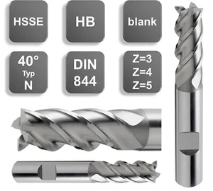 HSS-E (Co5%) Schaftfräser HB / Weldon, Typ N, DIN 844 40° Z=4 Fräser Ø 2 - 25 mm - Bild 1 von 7