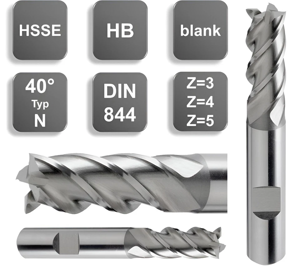 HSS-E (Co5%) Schaftfräser HB / Weldon, Typ N, DIN 844 40° Z=4 Fräser Ø 2 - 25 mm - Bild 1 von 4