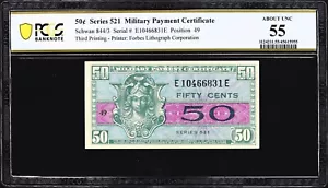 Military Payment Certificate Series 521. 50 Cents PCGS AU 55 - Picture 1 of 2