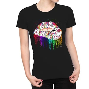 1Tee Damen T-Shirt Biting Lip Unicorn Lippenstift - Bild 1 von 15