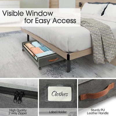 Contenedor de almacenamiento debajo de la cama de 2 piezas con ruedas cajón de metal rodante ropa zapatos Foto 1 de 4