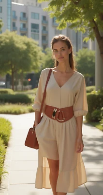 Mujeres Marrón Elegante Cinturón Elástico Cintura Oro Gancho Hebilla Talla S M L XL Foto 1 de 4