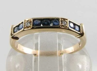 CLASS 9K 9CT GOLD SAPPHIRE DIAMOND ART DECO INS ETERNITY BAND RING SIZE J - Image 1 of 4