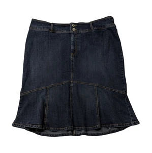Vintage Y2K Flared Hem Denim Skirt Plus Size 22W (40x26) Knee Length Blue Jean - Picture 1 of 8