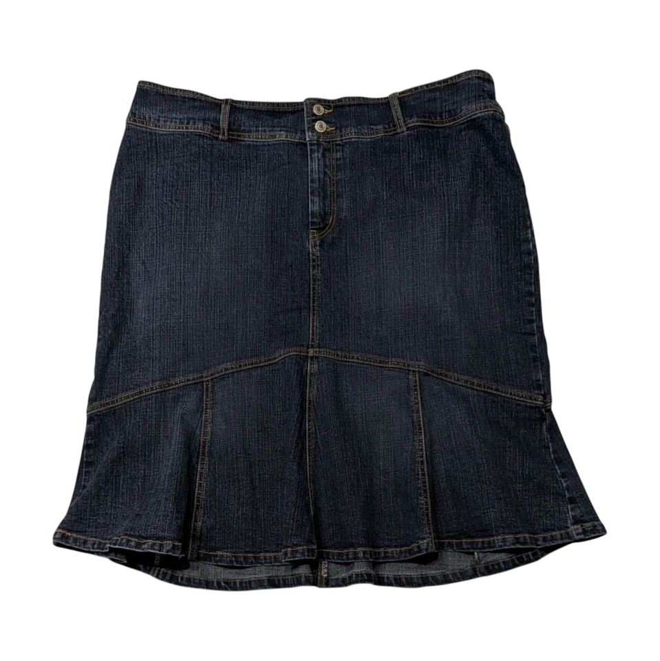 Винтажный Y2K расклешенный кромки джинсовой ткани юбка плюс размер 22 Вт (40 x 26) длина до колена синий Jean - Изображение 1 из 4