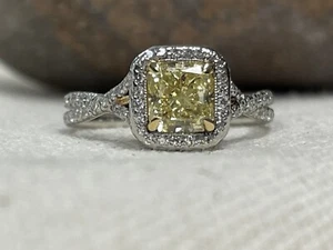 1.12ct Natural Fancy Yellow Cut-Cornered Square Modified Brilliant Diamond Ring - Picture 1 of 10