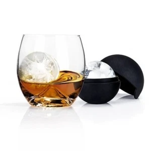 Viski 4-teiliges Glas & Eiskugel Set 2 Kristallbecher 2 Silikon Eiskugel Formen - Bild 1 von 2