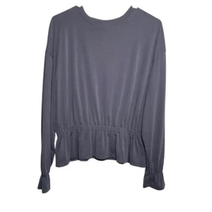 A New Day Bluse Damen mittelgrau gerippt Langarm Rüschen Rundhals - Bild 1 von 9