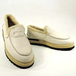 CASADEI 🇮🇹 WOMEN'S SOFT BEIGE LEATHER MERINO FUR WINTER LOAFERS - Picture 1 of 8