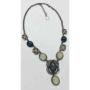 Liz Claiborne Metal Link Chain Teal Oval Bead Teardrop Pendant 22" Necklace - Bild 1 von 10