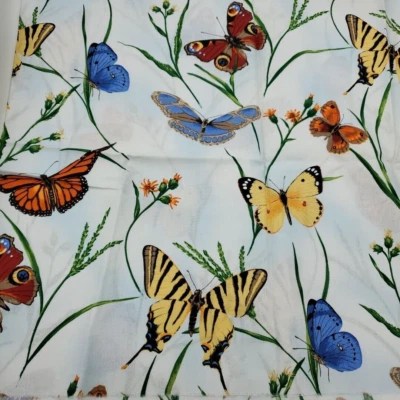 Jennifer Sampou Nature Collection Kaufman Blue Butterfly Cotton Fabric 1/2 Yd - Image 1 of 4