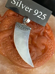 Mother Pearl Tooth With Silver Top Pendant And Fine Silver Chain ,, - Picture 1 of 4