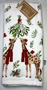 Cupcakes and Cashmere AT HOME KITCHEN TOWELS GIRAFFE SCARVES MISTLETOE COTTON - Picture 1 of 4